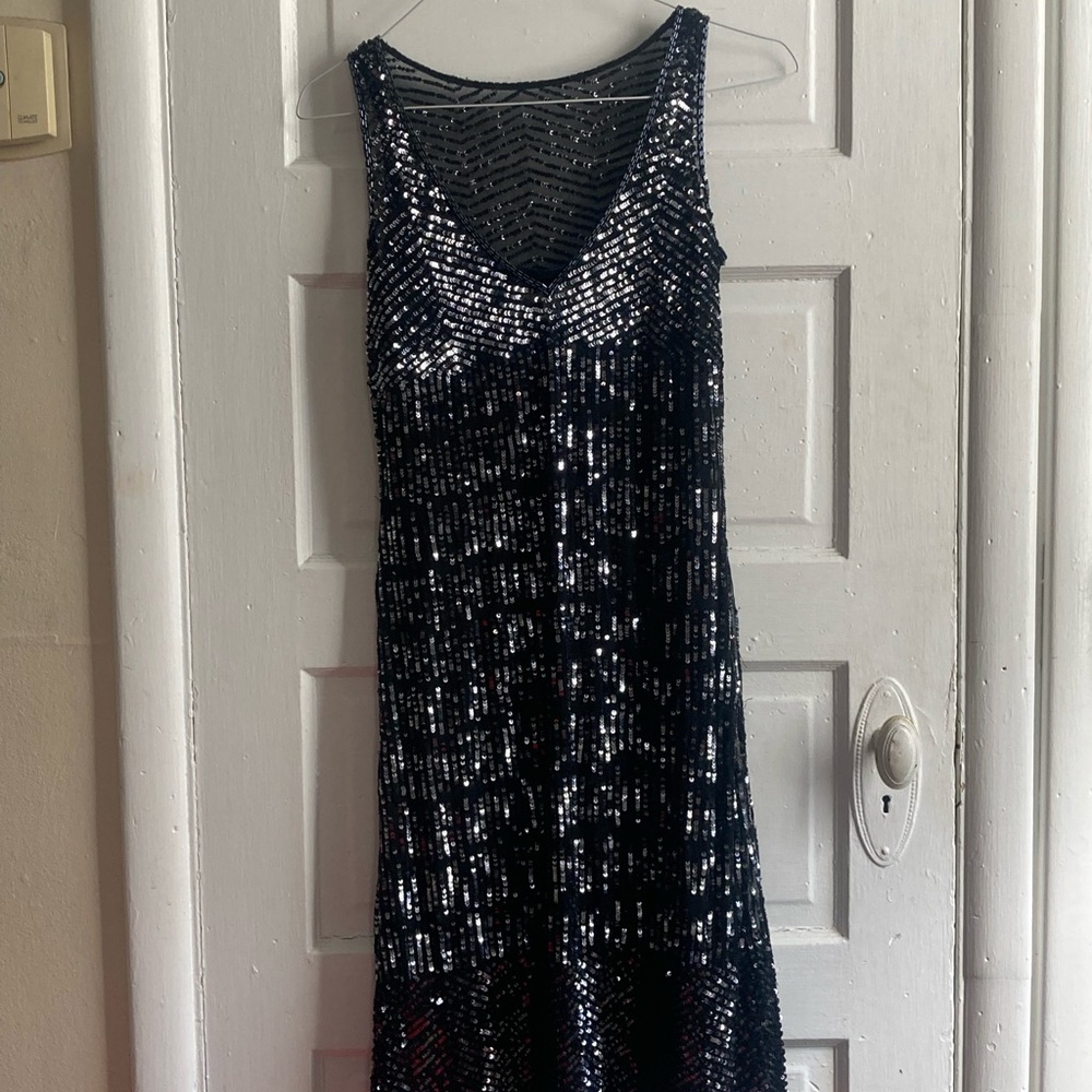 Vintage MNG Black Sequin Flapper Dress